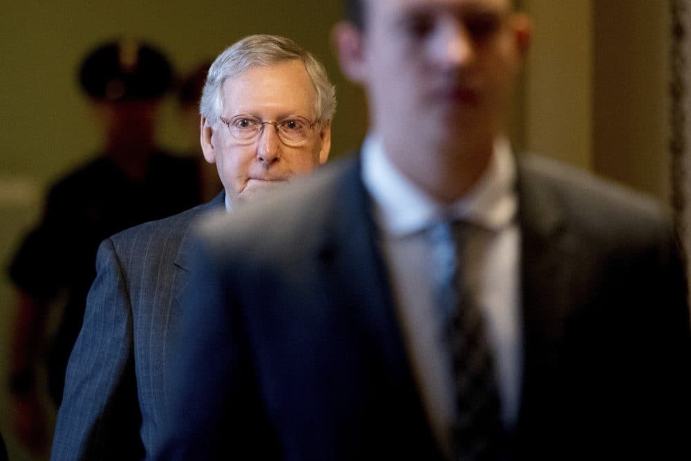 Senate Majority Leader Mitch McConnell of Ky. arrives on Capitol Hill in Washington, Thursday, June 22, 2017, as Senate Republicans work on a health reform bill. (Andrew Harnik/ AP)