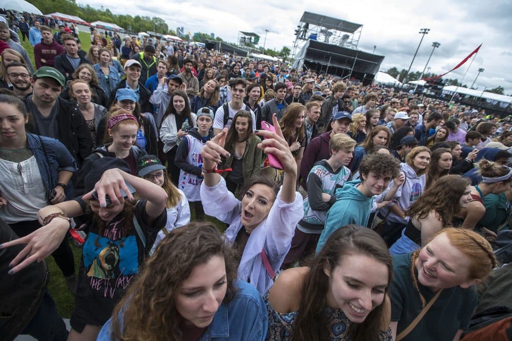 Fans at Boston Calling 2017 cheer for Vundabar. (Jesse Costa/WBUR)