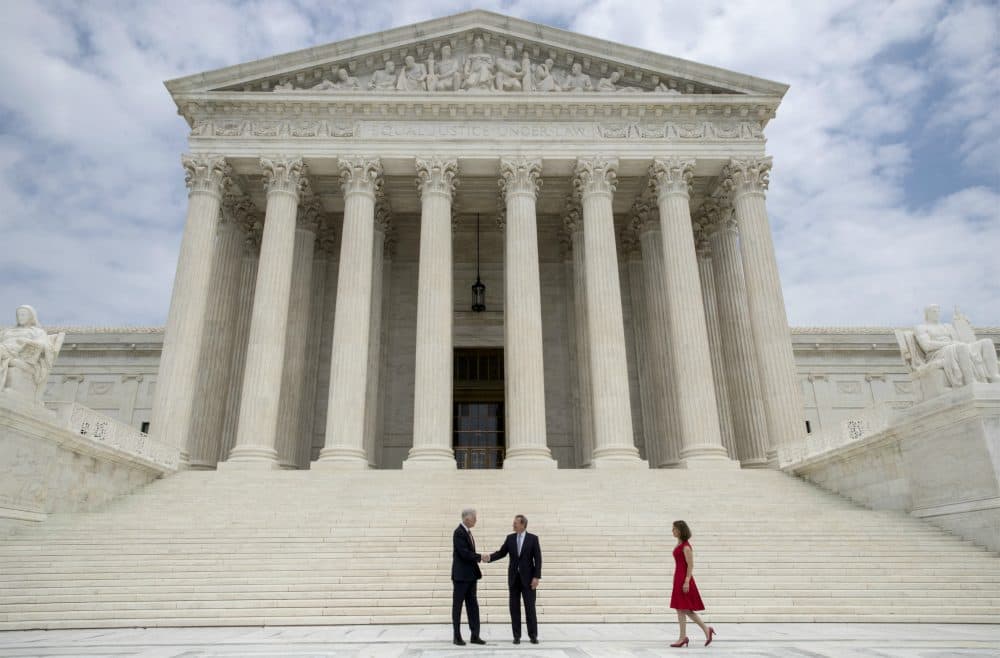 Tom Keane: "One hope for Democrats ... may come from the Supreme Court." Pictured: Supreme Court Justice Neil Gorsuch, his wife and Chief Justice John Roberts at the Supreme Court, June 15, 2017. (J. Scott Applewhite/AP)