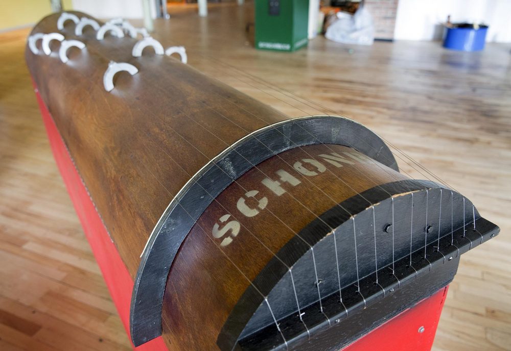Detail of an instrument by Gunnar Schonbeck at MASS MoCA. (Robin Lubbock/WBUR)