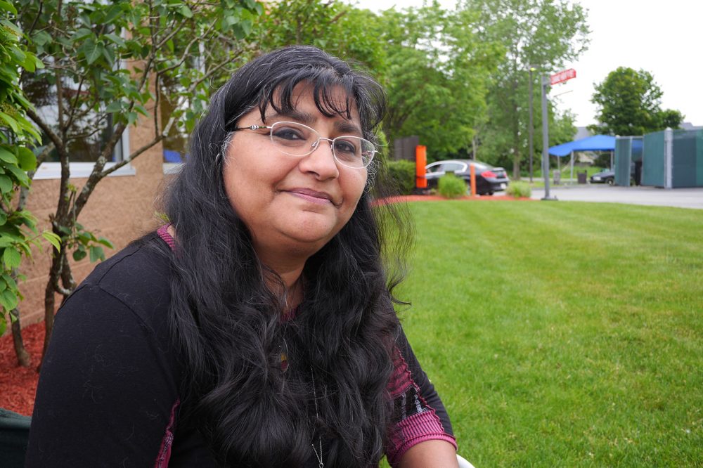 Claudia Fox Tree, an educator of Arawak descent, supports the mascot ban. (Max Larkin/WBUR)