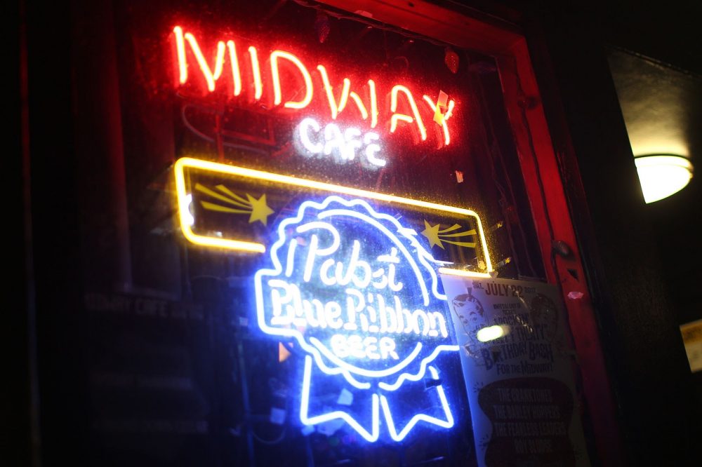 The Midway Cafe's neon sign. (Hadley Green for WBUR)