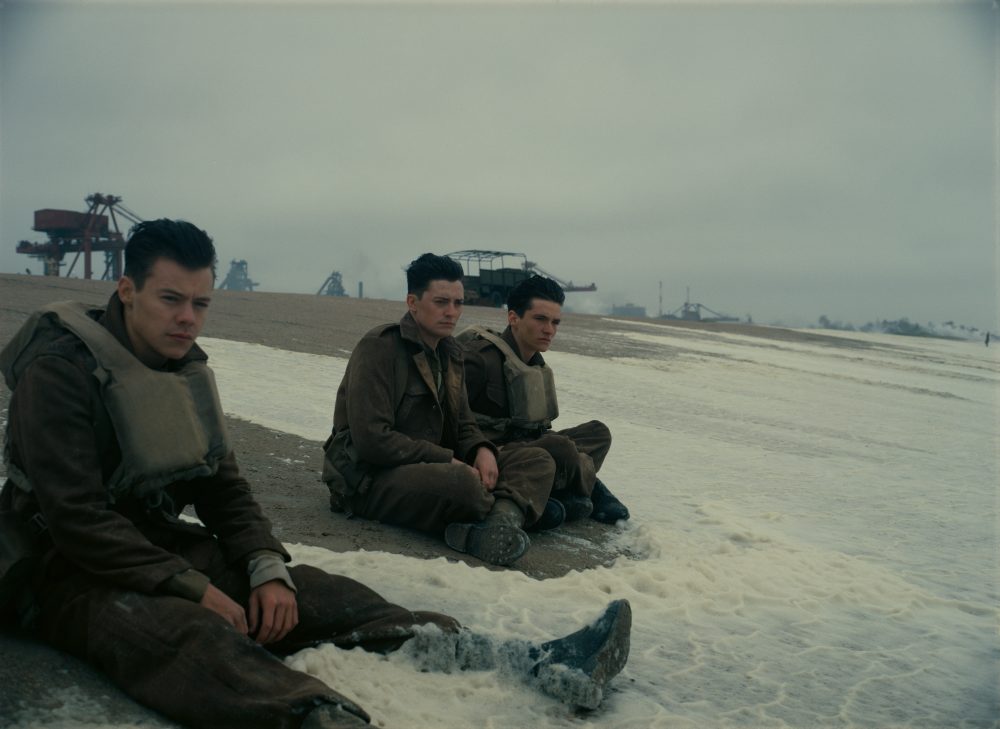From left, Harry Styles, Aneurin Barnard and Fionn Whitehead in "Dunkirk." (Courtesy Warner Bros. Pictures)