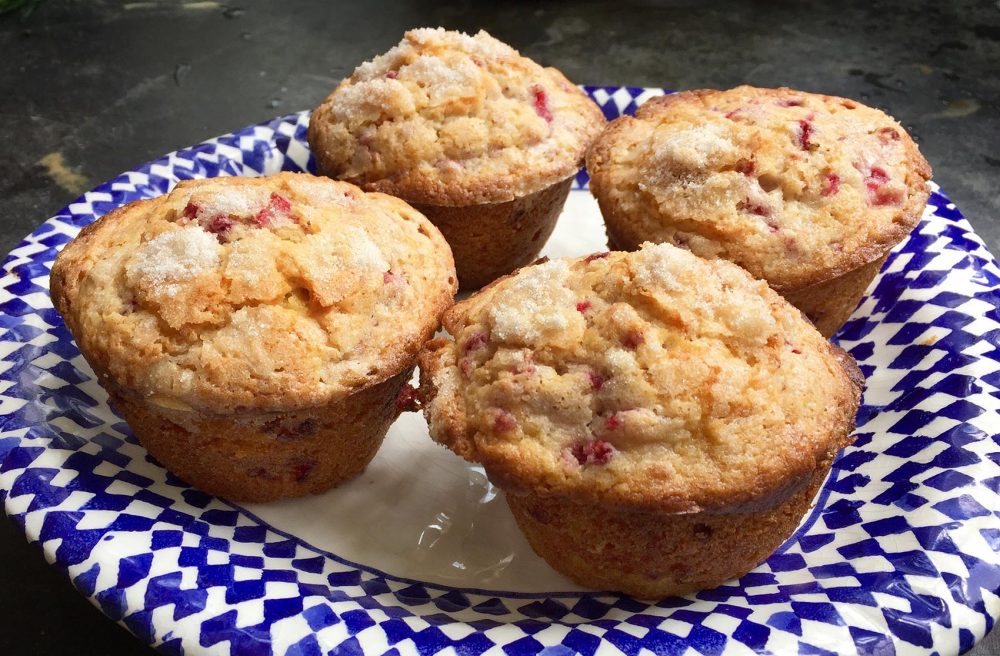 Kathy's raspberry-ginger muffins. (Kathy Gunst for Here & Now)
