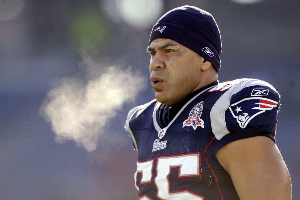 New England Patriots linebacker Junior Seau in January 2010. The star linebacker had CTE, the brain disease associated with repeated blows to the head, when he committed suicide in 2012. (Charles Krupa/AP)