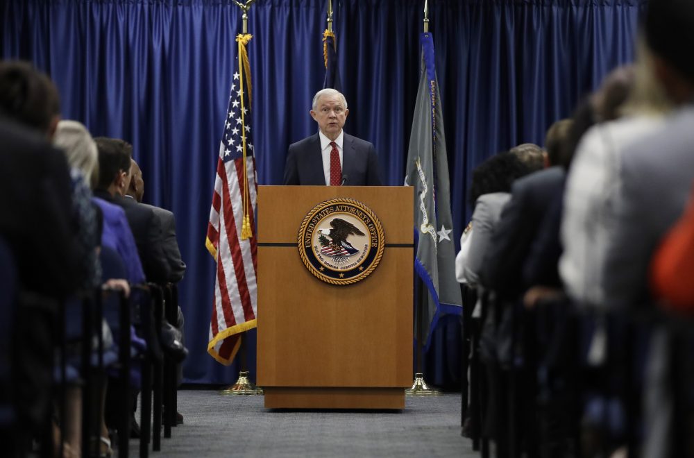 Attorney General Jeff Sessions speaks at the U.S. Attorney's Office in Philadelphia, Friday, July 21, 2017. (Matt Rourke/AP)