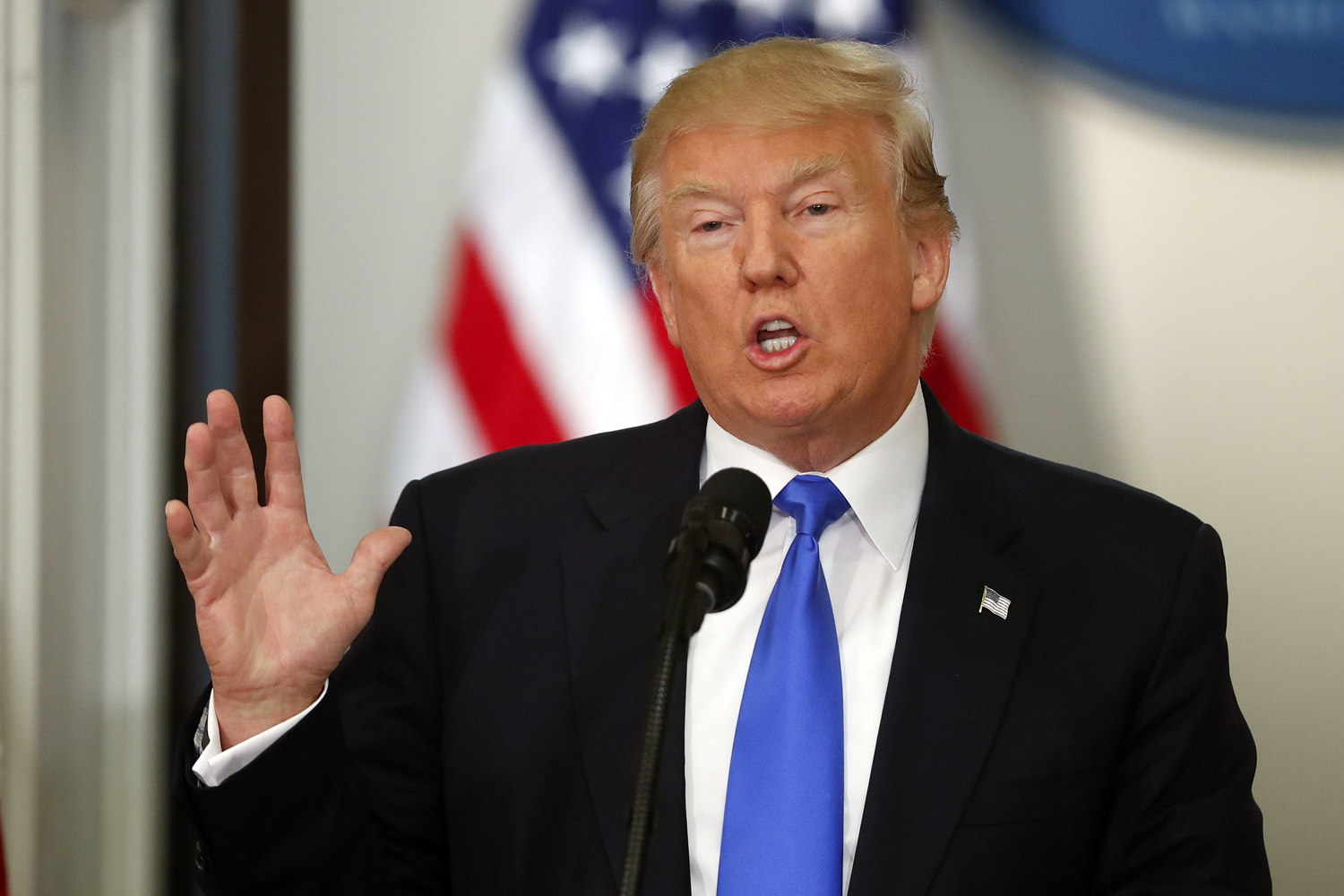 President Donald Trump speaks at a meeting of the Presidential Advisory Commission on Election Integrity, Wednesday, July 19, 2017, in the Eisenhower Executive Office Building on the White House complex in Washington. (Pablo Martinez Monsivais/AP)
