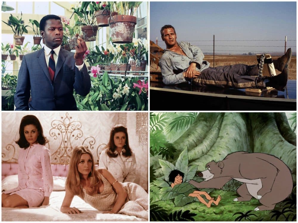 Stills from the 1967 films "In the Heat of the Night," "Cool Hand Luke," "Valley of the Dolls" and "Jungle Book." (Courtesy MFA)