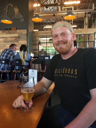 Idle Hands lead brewer Brett Bauer. (Pien Huang for WBUR)