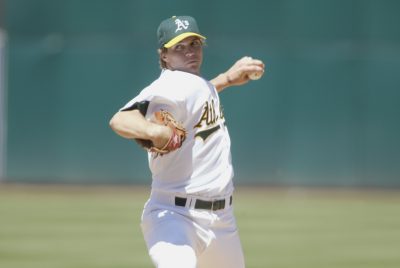 Zito during his Cy Young season in 2002. (Jed Jacobsohn/Getty Images)