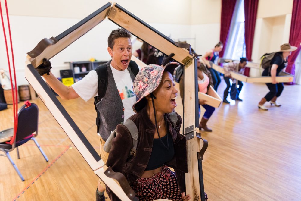 Mal Malme and Hayley Spivey rehearse for "Men on Boats." (Courtesy Nile Scott/SpeakEasy Stage Company)