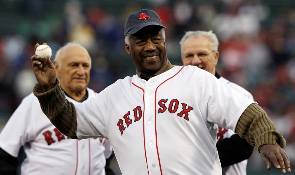 Pumpsie Green throws out the ceremonial first pitch prior to facing the Baltimore Orioles on April 17, 2009, in Boston. (Charles Krupa/AP)