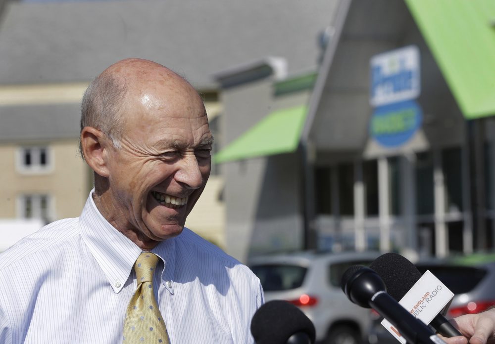 Bob Bolduc, founder and owner of Pride stores, smiles as he takes questions from members of the media at the Pride Station & Store, Thursday in Chicopee, where the winning ticket for the Powerball was sold. (Steven Senne/AP)