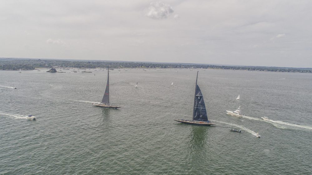 J Class boats sail during practice runs for the world championships. (Pearl Macek/RIPR)