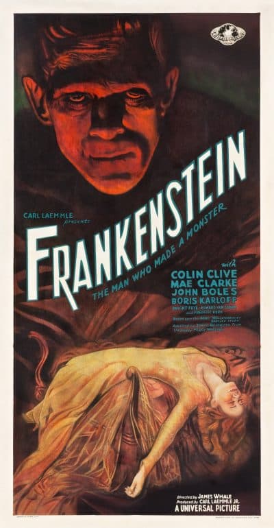 A poster for the 1931 Universal Pictures film "Frankenstein." (Courtesy Collection of Kirk Hammett/Universal Pictures Licensing)