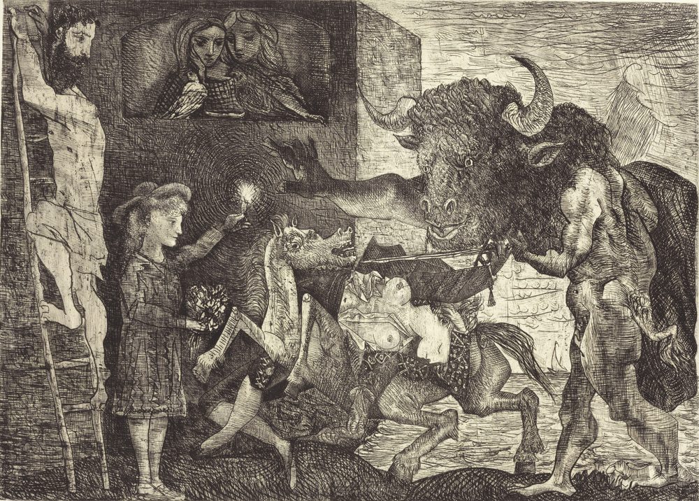 Picasso's 1935 "Minotauromachia" -- an etching and engraving on paper. (Courtesy Estate of Pablo Picasso/Artists Rights Society, New York)