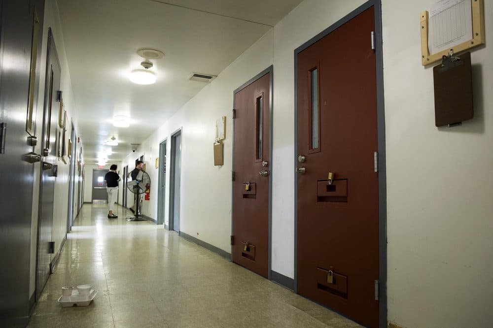 If patients misbehave or if there are concerns, there are padlocked solitary "watch cells" to remove someone for a short time. (Robin Lubbock/WBUR)