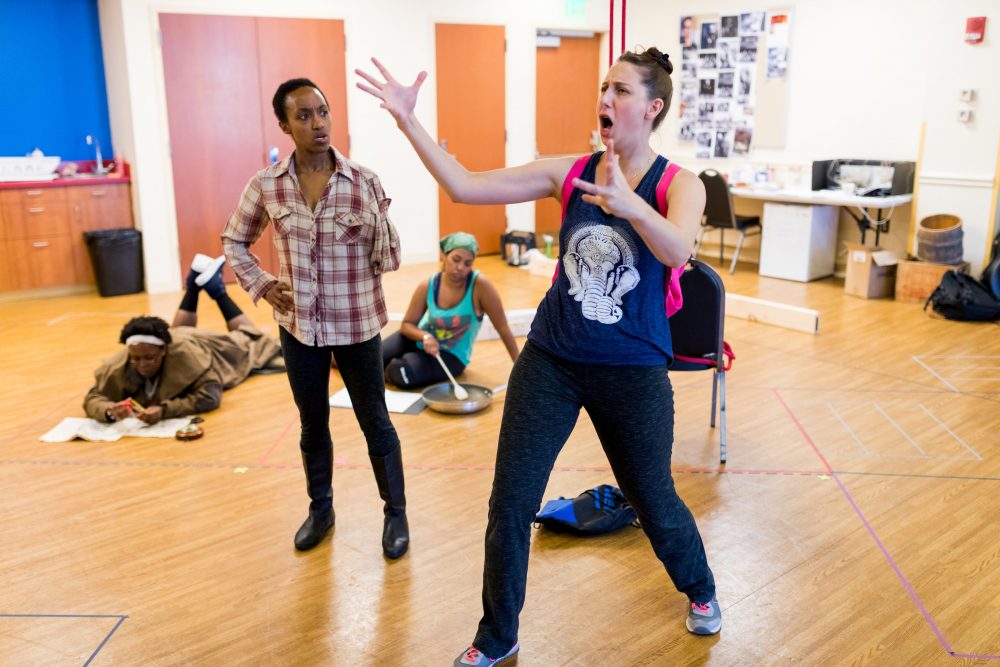 The cast of "Men On Boats" work through their lines. (Courtesy Nile Hawver/Nile Scott Shots)