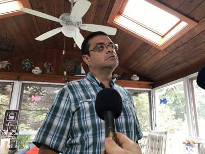 Wagner Alcocer in his home on Saturday. (Kassandra Sundt/WBUR)