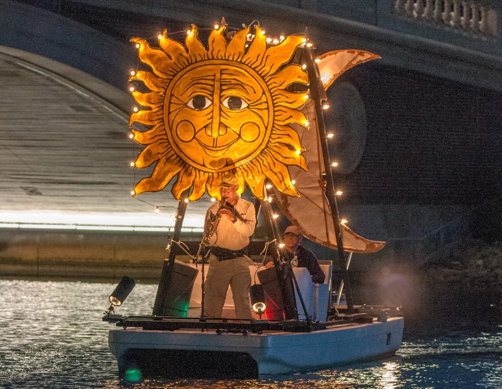 Performing on a barge. (Courtesy Revels)