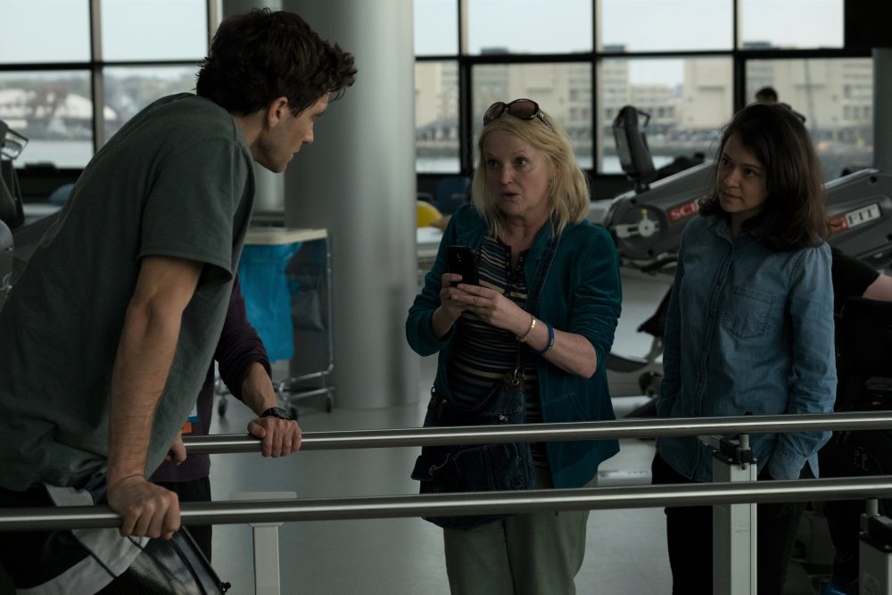 Jake Gyllenhaal, Miranda Richardson and Tatiana Maslany in a still from "Stronger." (Scott Garfield/Courtesy of Lionsgate and Roadside Attractions)