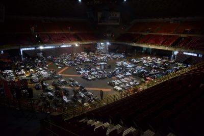 Residents seek shelter inside Roberto Clemente Coliseum in San Juan, Puerto Rico, early on Sept. 20, 2017, as Hurricane Maria passes the island. (Hector Retamal/AFP/Getty Images)