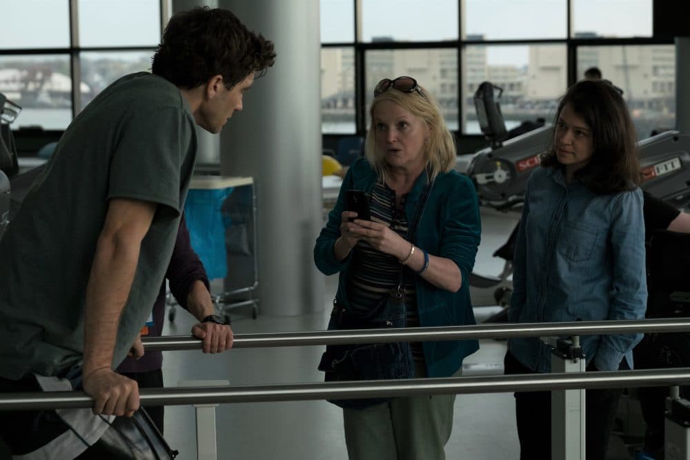 Jake Gyllenhaal, Miranda Richardson and Tatiana Maslany in "Stronger." (Courtesy Scott Garfield/Lionsgate and Roadside Attractions)