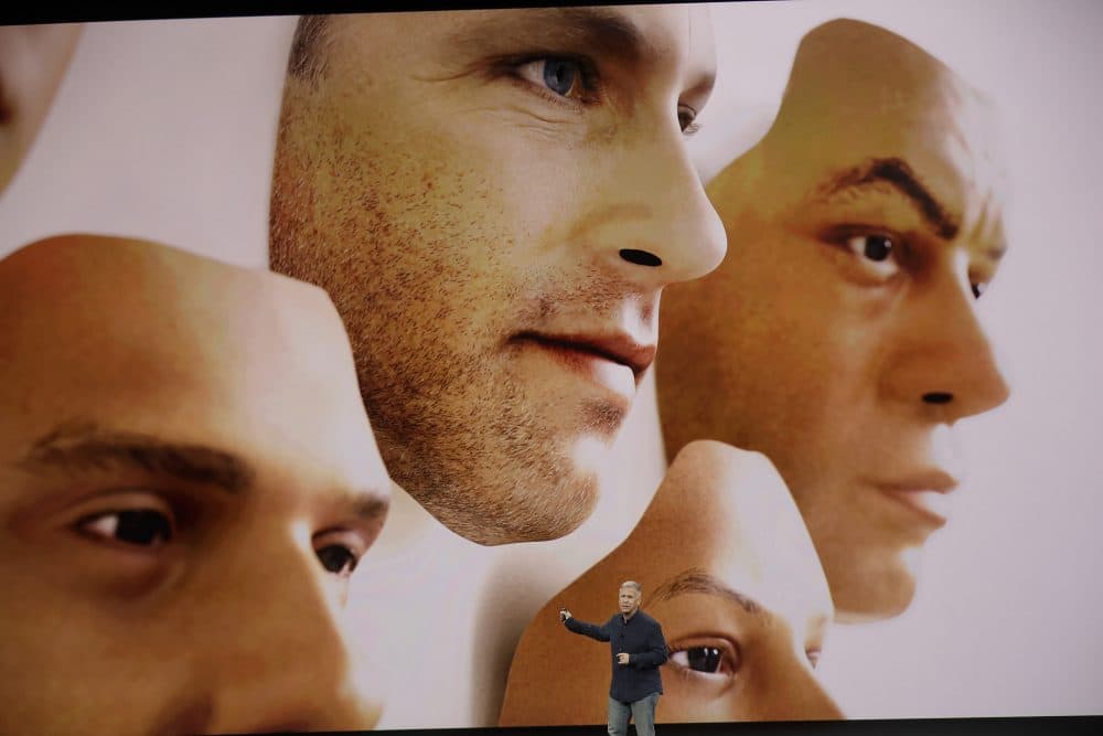 Phil Schiller, Apple's senior vice president of worldwide marketing, described the iPhone X's face recognition system Sept. 12, 2017, in Cupertino, Calif. (Marcio Jose Sanchez/AP)