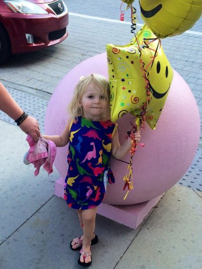 After 13 days in the hospital, Willow headed home, balloons in tow. (Courtesy of Jennifer Newman)