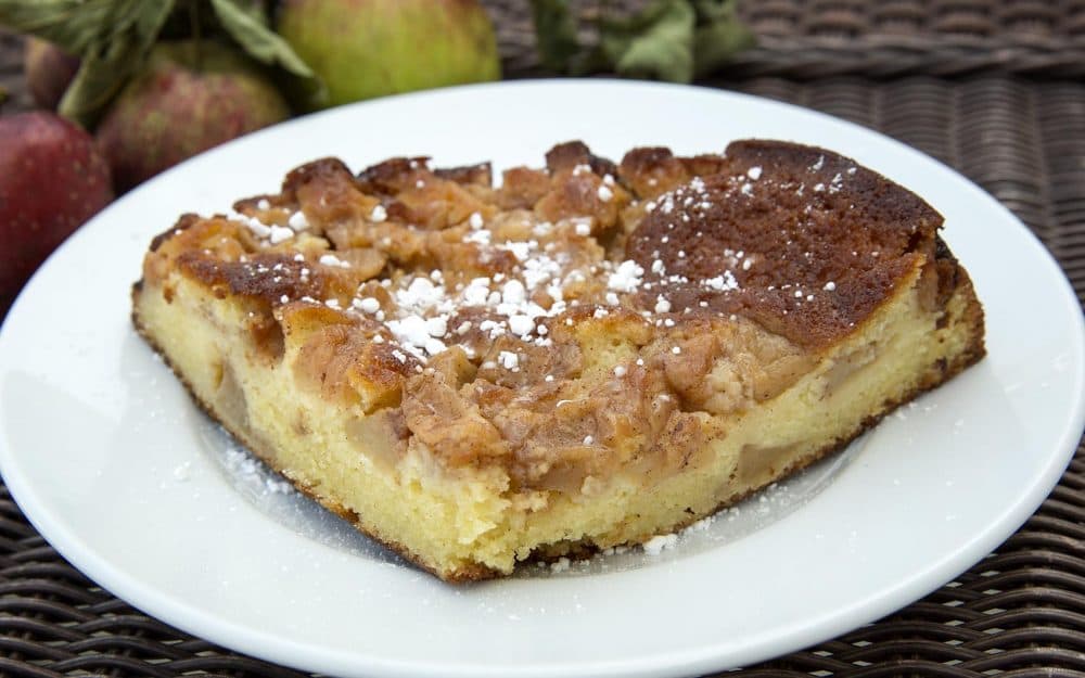 Apple cake, adapted from a recipe in "Full Moon Suppers at Salt Water Farm," by Annemarie Ahearn. (Robin Lubbock/WBUR)