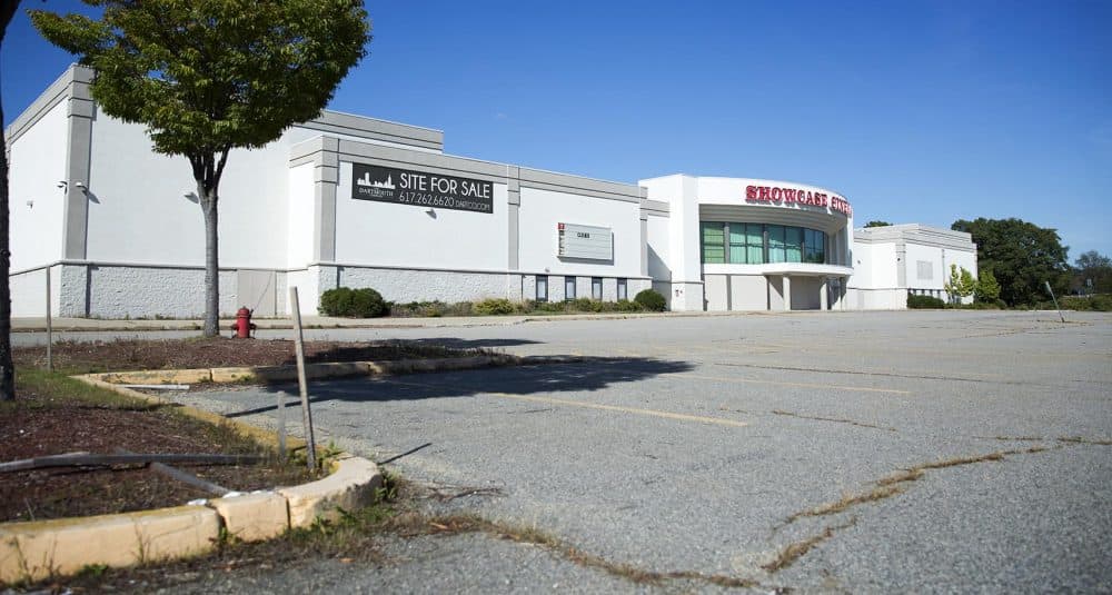 The former Showcase Cinemas lot is one of the potential sites for development if Amazon chose to set up offices in Lawrence. (Robin Lubbock/WBUR)