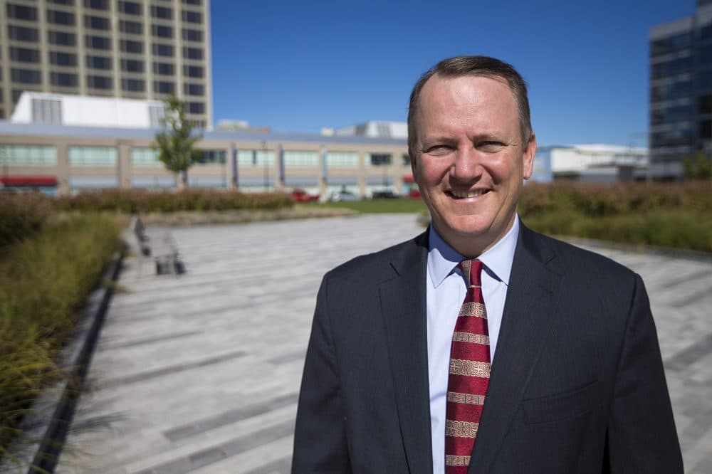 Tim Murray, president and CEO of the Worcester Regional Chamber of Commerce, is working on the city's bid for Amazon's second headquarters. (Jesse Costa/WBUR)