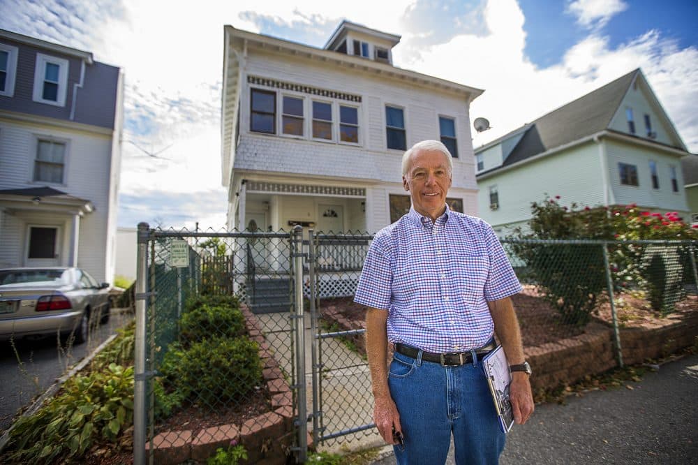 Collector Frank Morrill standing outside of photographer William Bullard's house, on what is now Mayfield in Worcester. (Jesse Costa/WBUR)