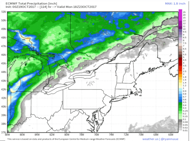 Some rain may arrive in the middle of next week around Tuesday night or Wednesday. (Courtesy Weather.US)