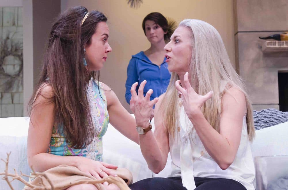 Lydia Barnett-Mulligan as Simone, Samantha Richert as Michaela and Amanda Collins (standing in background) as Devon in "Elemeno Pea." (Courtesy Kalman Zabarsky)
