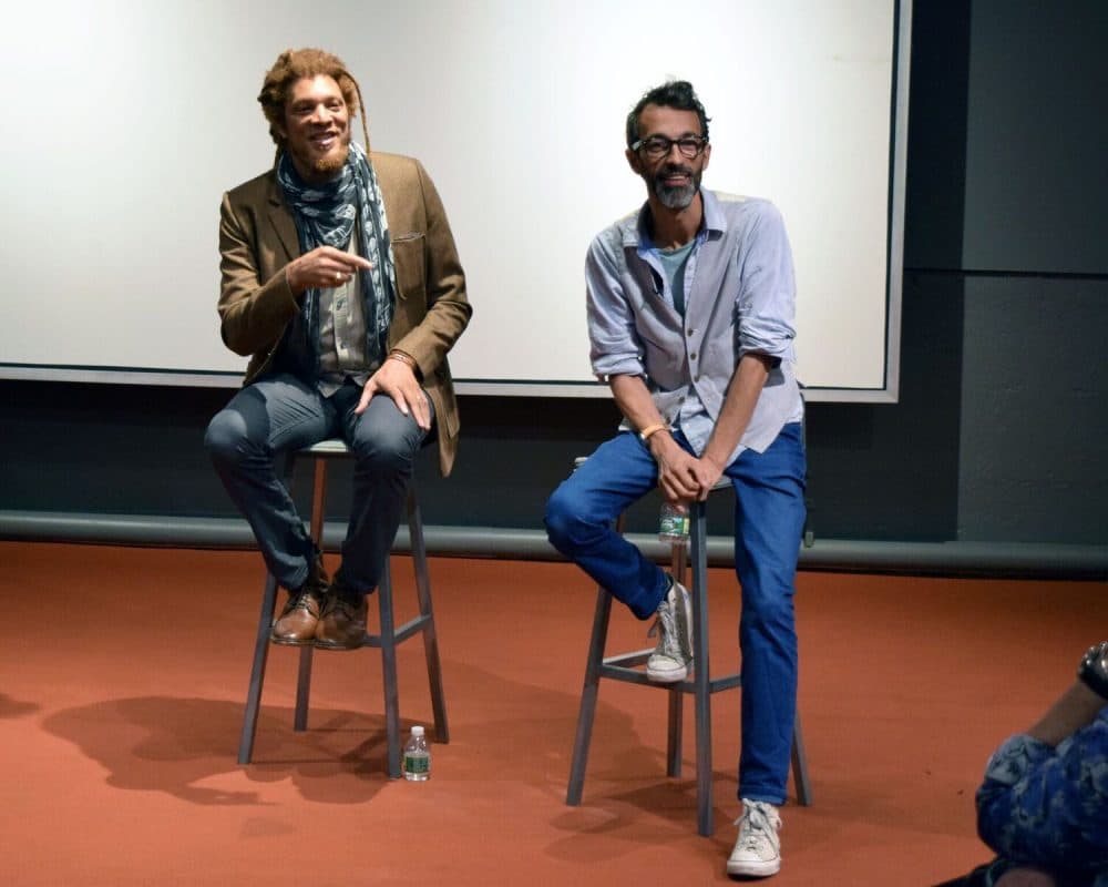 MIT Professor Fox Harrell (left) and photojournalist Karim Ben Khelifa worked together to create "The Enemy" in virtual reality. (Courtesy H.A. Erickson/MIT Museum)