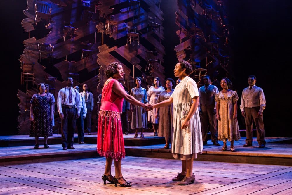 Carla R. Stewart, Adrianna Hicks and the ensemble of "The Color Purple." (Courtesy Matthew Murphy, Boch Center)