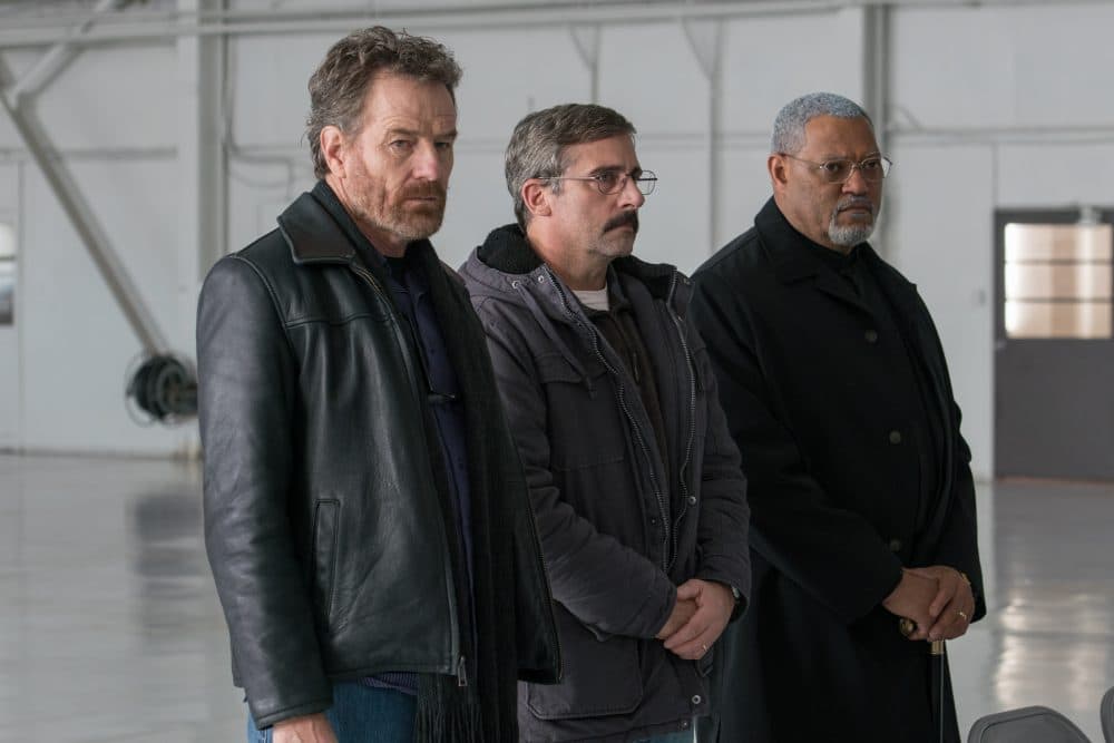 From left to right, Bryan Cranston as Sal, Steve Carell as Doc, and Laurence Fishburne as Mueller in "Last Flag Flying." (Courtesy Wilson Webb)