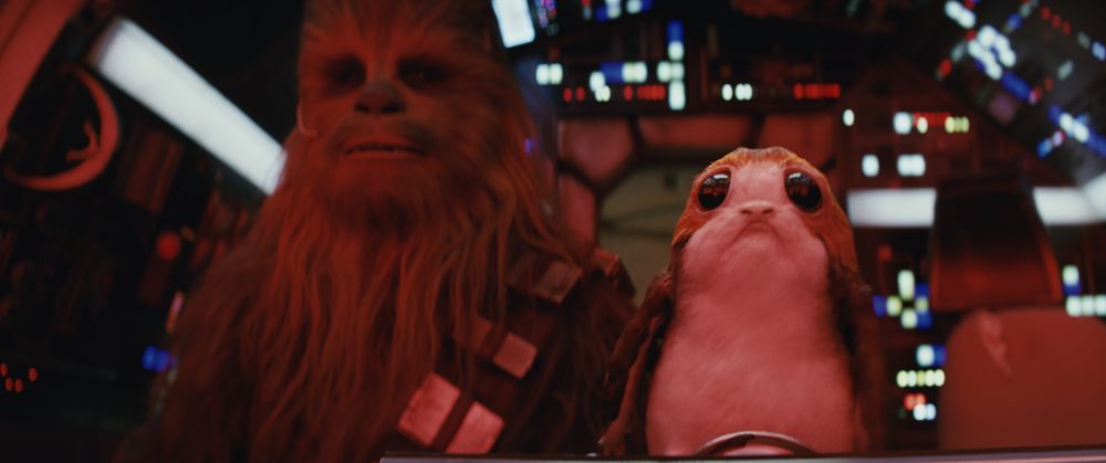 Chewbacca and a porg. (Courtesy Industrial Light & Magic/Lucasfilm Ltd.)