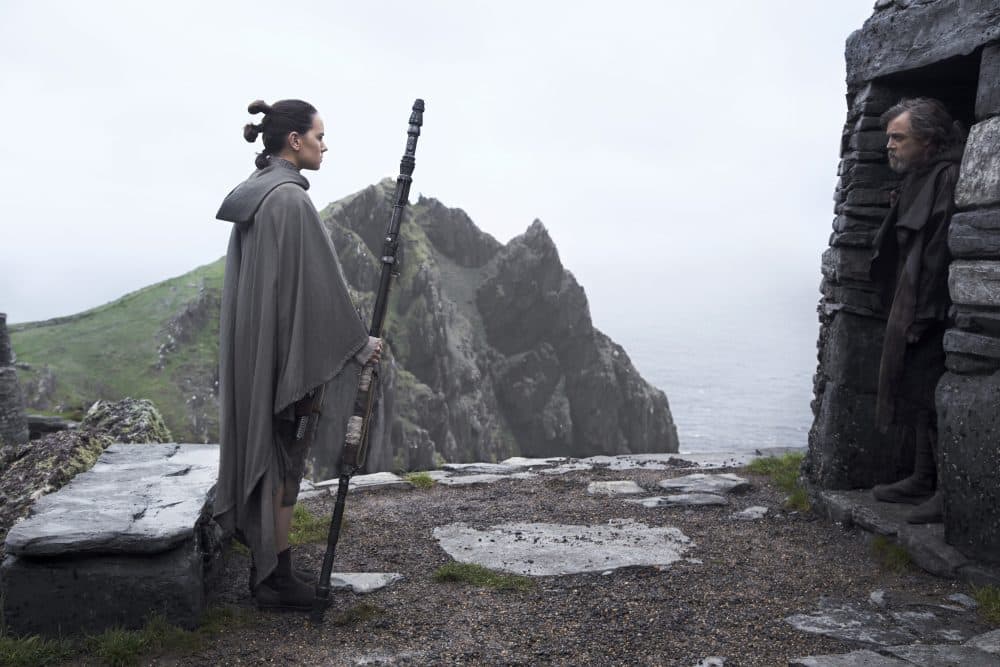 Rey (Daisy Ridley) and Luke Skywalker (Mark Hamill) in "Star Wars: The Last Jedi." (Courtesy Jonathan Olley/2017 Lucasfilm Ltd.)