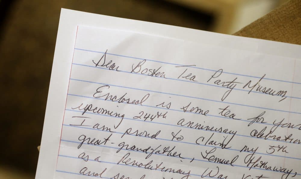 This Monday, Dec. 11, 2017 photo shows a detail of a recent letter sent to the Boston Tea Party Museum, in Boston. (Steven Senne/AP)