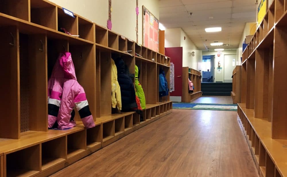 The main hallway at UMass Boston's Early Learning Center, days before its closing. (Max Larkin/WBUR)