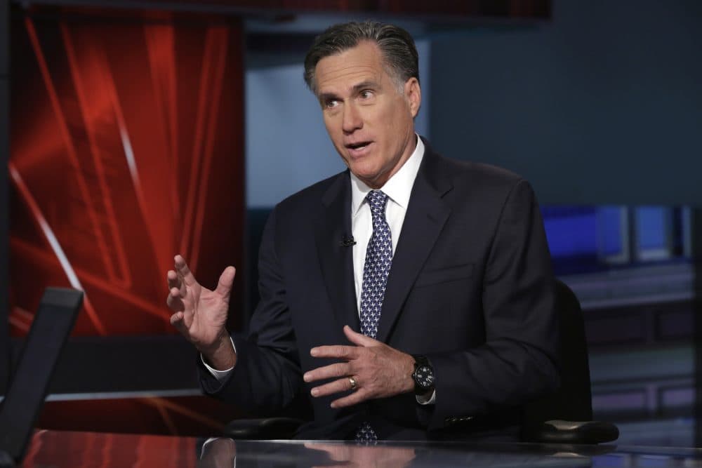 Mitt Romney is interviewed by Neil Cavuto during his "Cavuto Coast to Coast" program on the Fox Business Network, in New York Friday, March 4, 2016. (Richard Drew/AP)