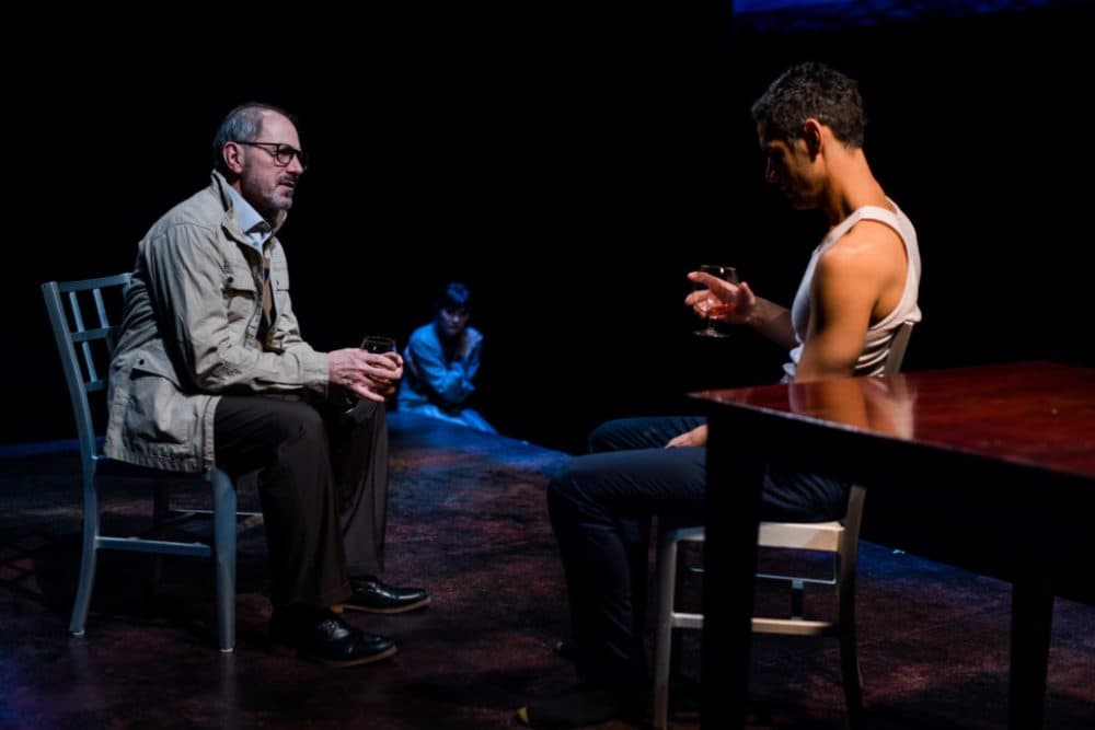 Mark Torres as Roberto Miranda, Flora Diaz as Paulina Salas and Mickey Solis as Gerardo Escobar in Commonwealth Shakespeare Company's production of "Death and the Maiden." (Courtesy Nile Hawver/Nile Scott Shots)