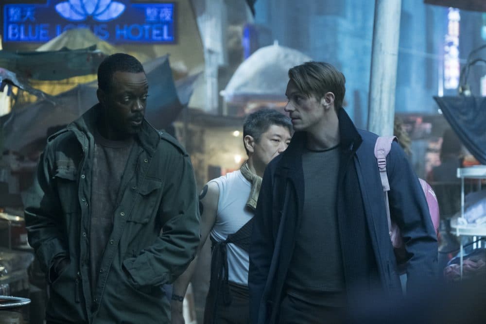 Ato Essandoh as Vernon Elliot and Joel Kinnaman as Takeshi Kovacs in "Altered Carbon." (Courtesy Netflix)