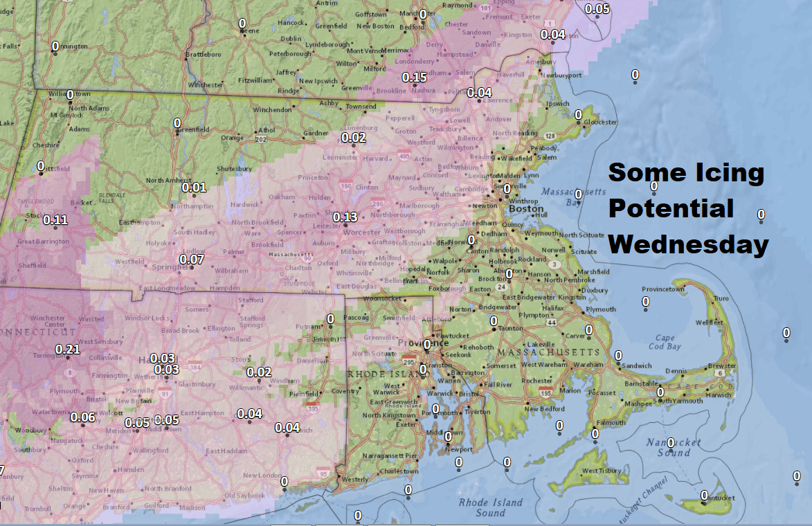 Some freezing rain is possible as the snow transitions to rain. (Dave Epstein/WBUR)