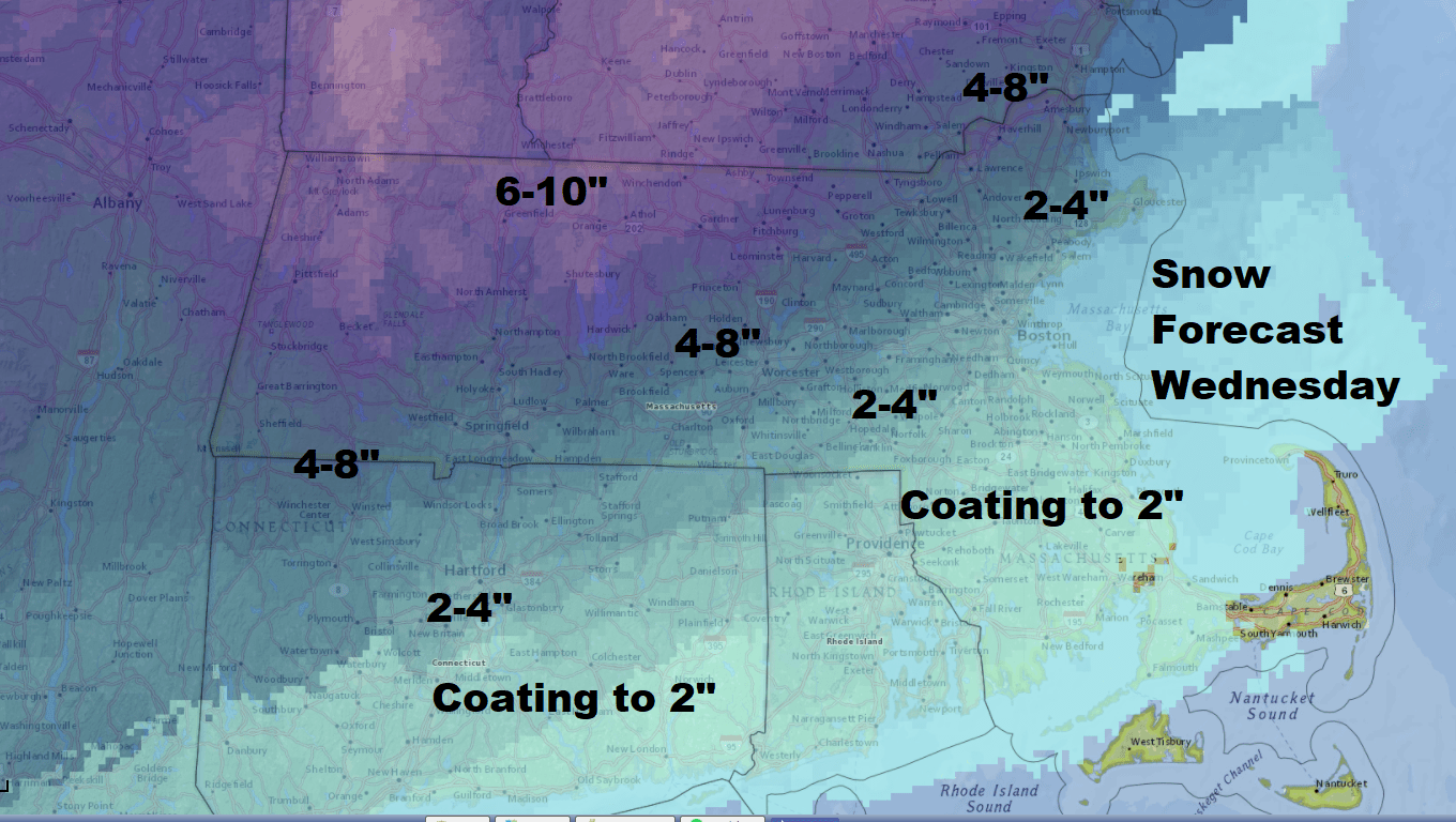 Snow will be heavy for a few hours late Wednesday morning before the change to rain. (Dave Epstein/WBUR)