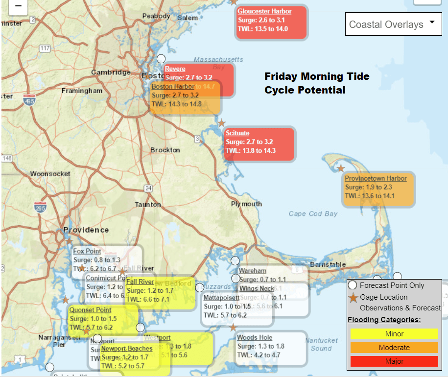 There is the potential for moderate to major coastal flooding Friday into Saturday. (Dave Epstein/WBUR)
