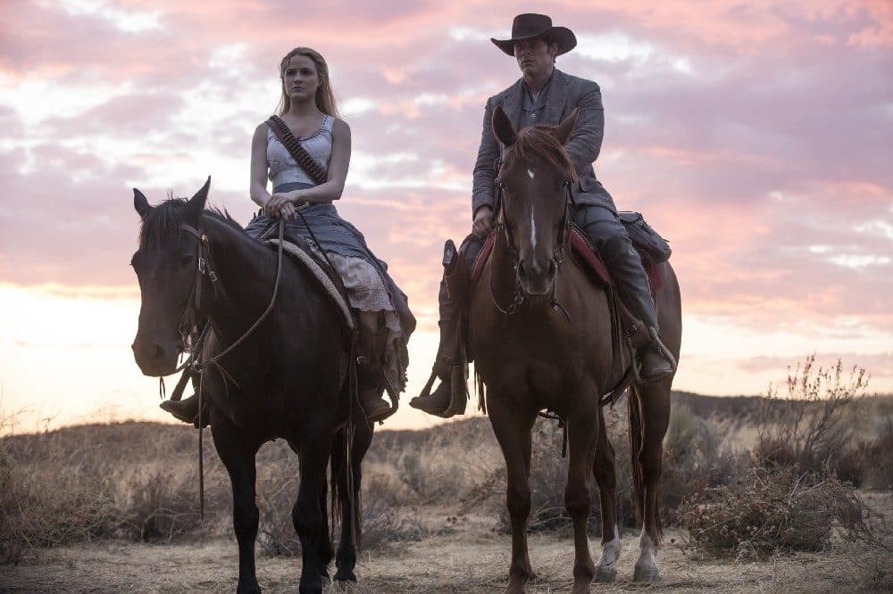 Evan Rachel Wood as Dolores and James Marsden as Teddy in "Westworld." (Courtesy John P. Johnson/HBO)