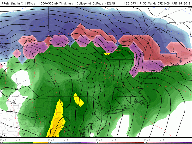 An area of rain will push into southern New England later Sunday and Monday. (Courtesy COD Weather)